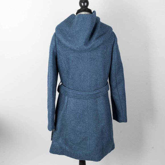 NWT 🌟Host pick🌟Cole Haan Blue Wool-Blend Tie-Waist Hooded Coat - sz 8 - Picture 4 of 5